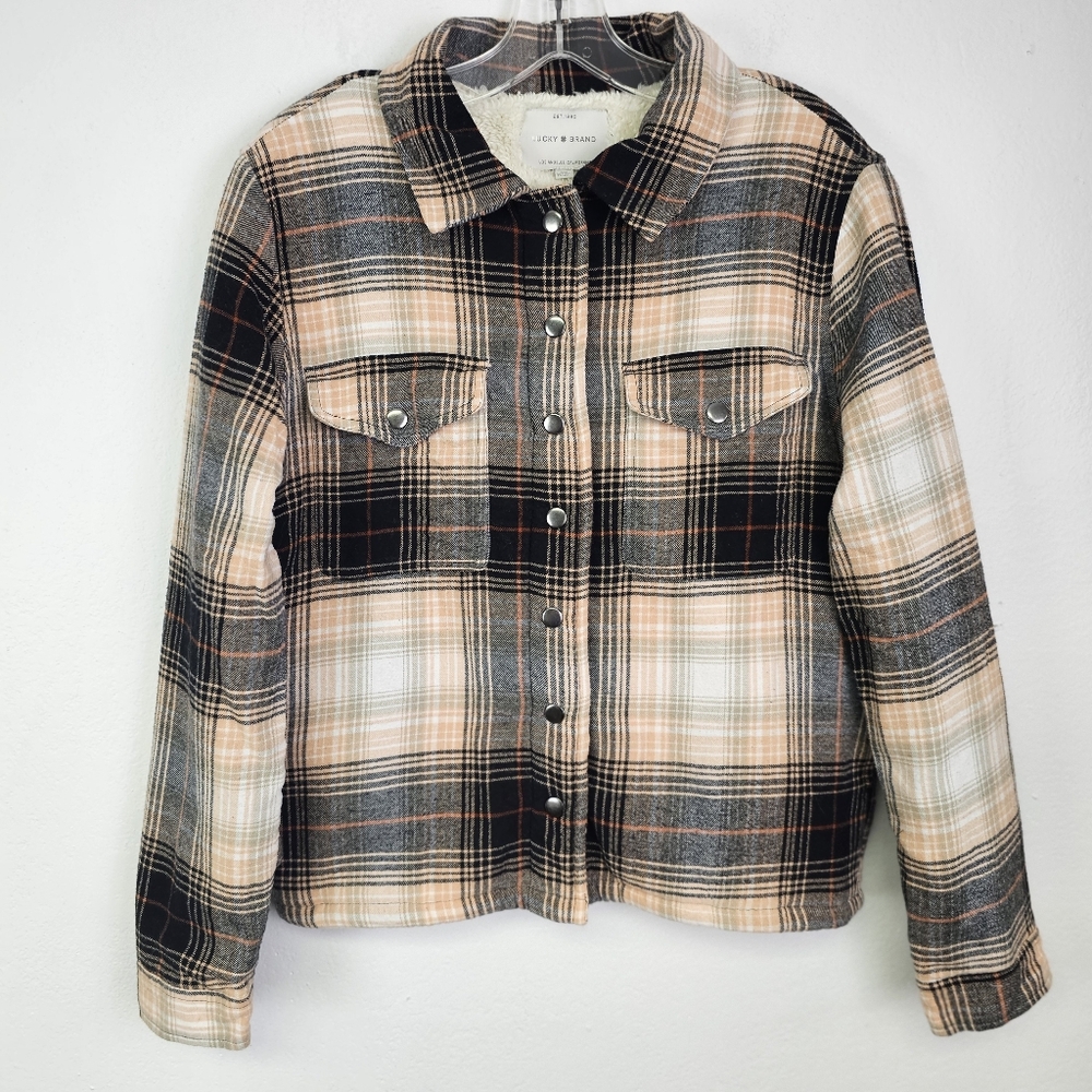 LUCKY BRAND Jacket Shacket Plaid Flannel Sherpa Lined Sz S